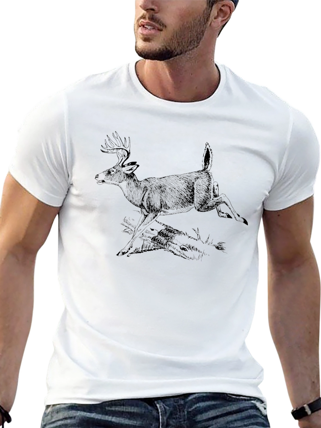 Mens Black T-Shirt with Deer Graphic