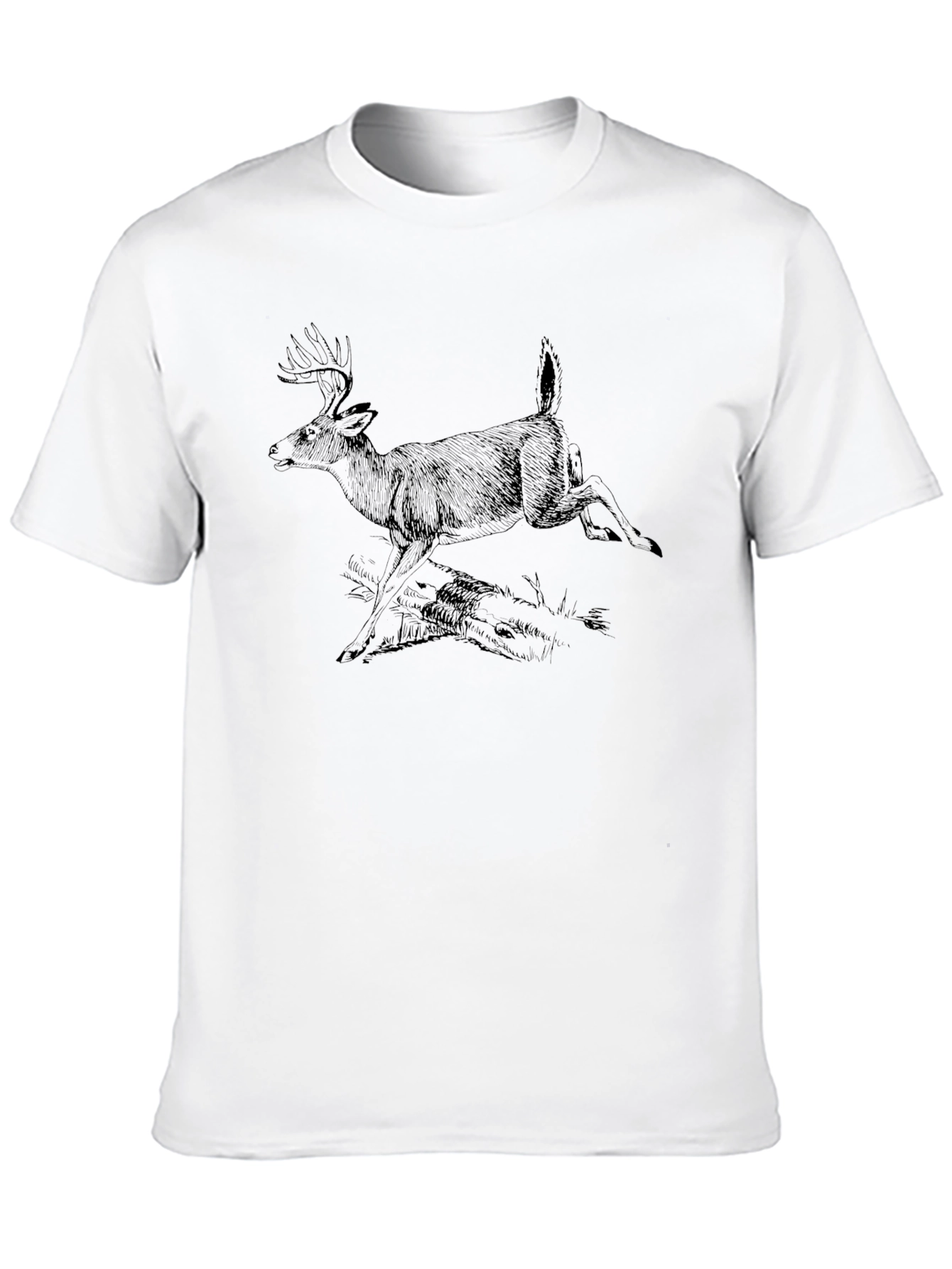 Mens Black T-Shirt with Deer Graphic