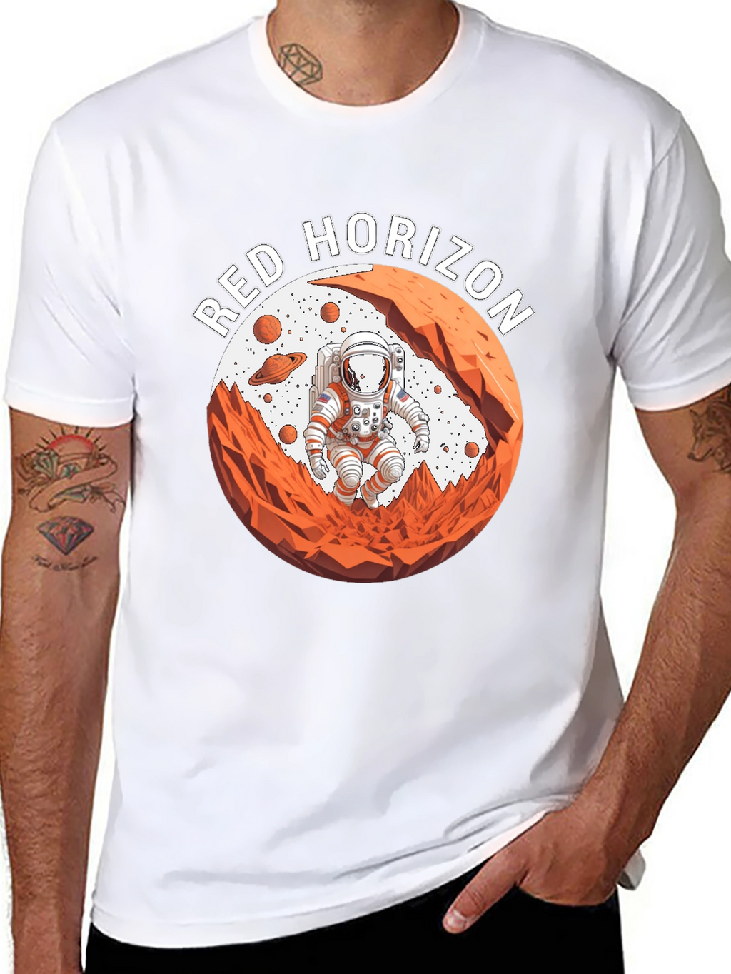 Red Horizon Astronaut Black T-Shirt