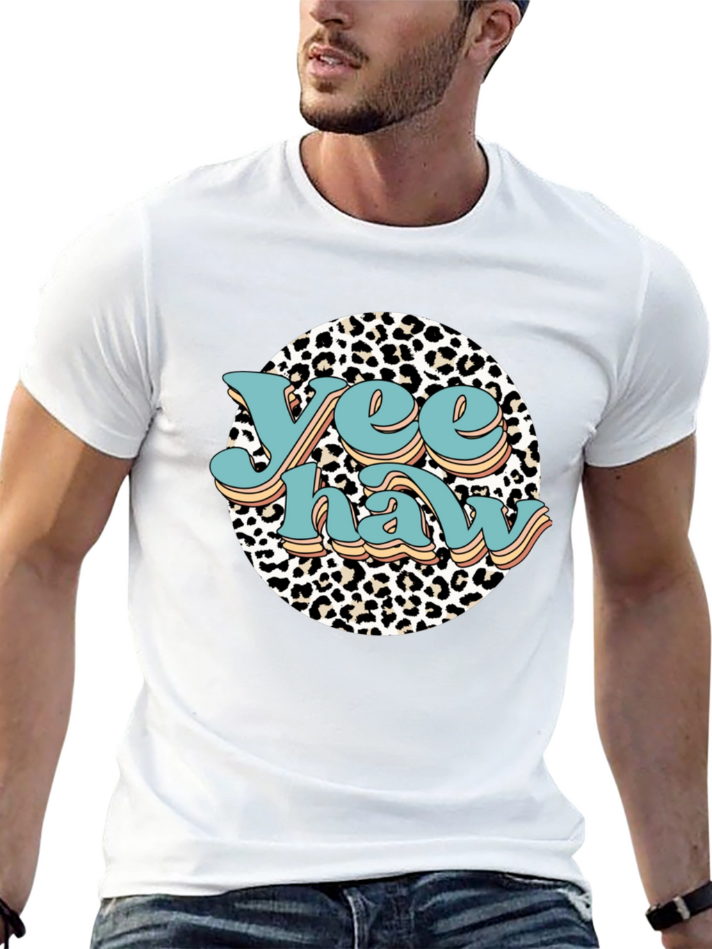 Yee Haw Leopard Print Graphic Tee - Black
