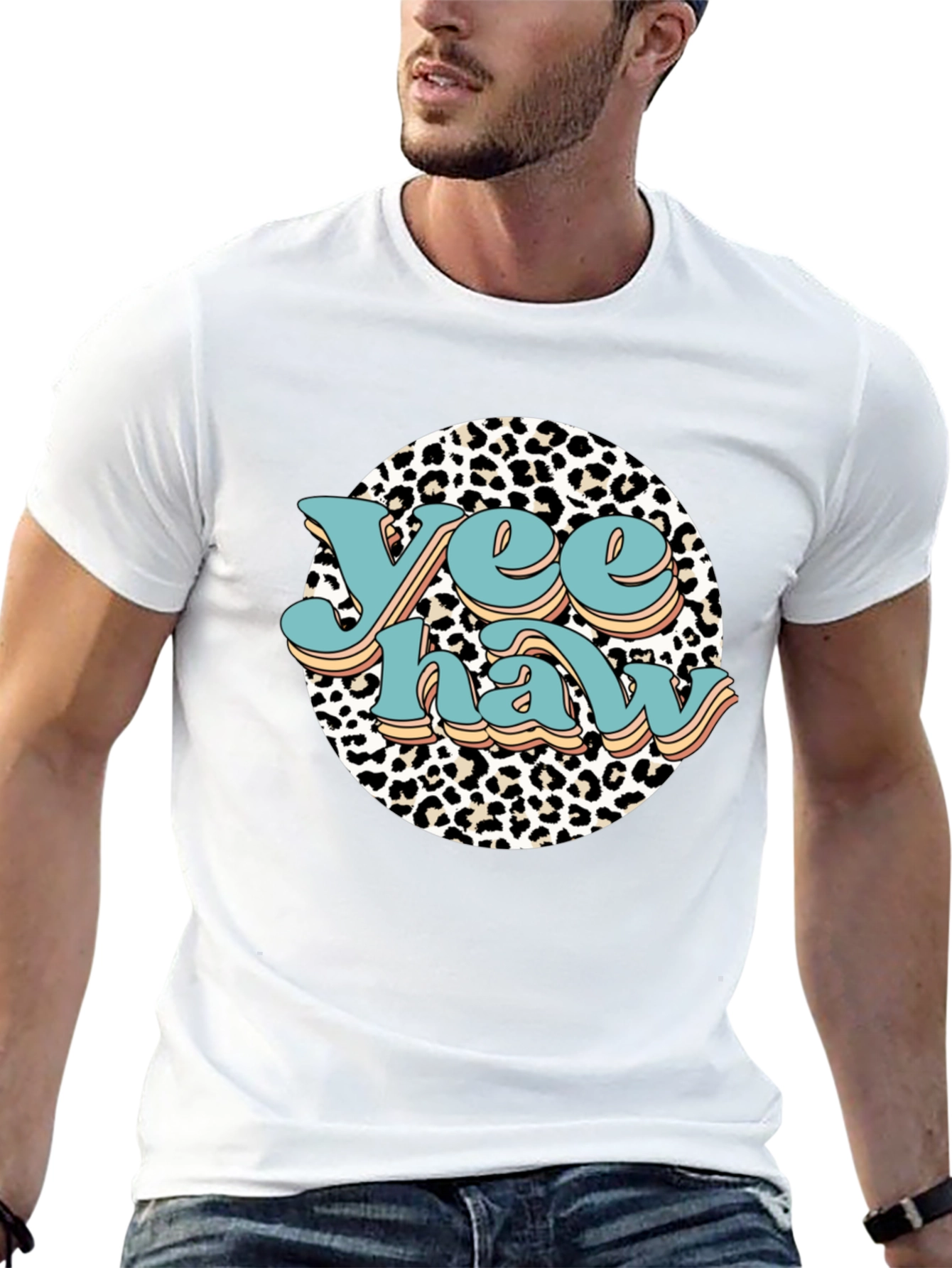 Yee Haw Leopard Print Graphic Tee - Black