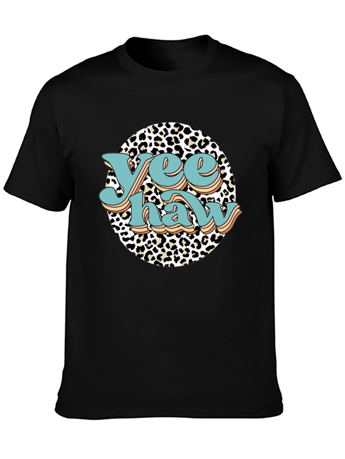 Yee Haw Leopard Print Graphic Tee - Black