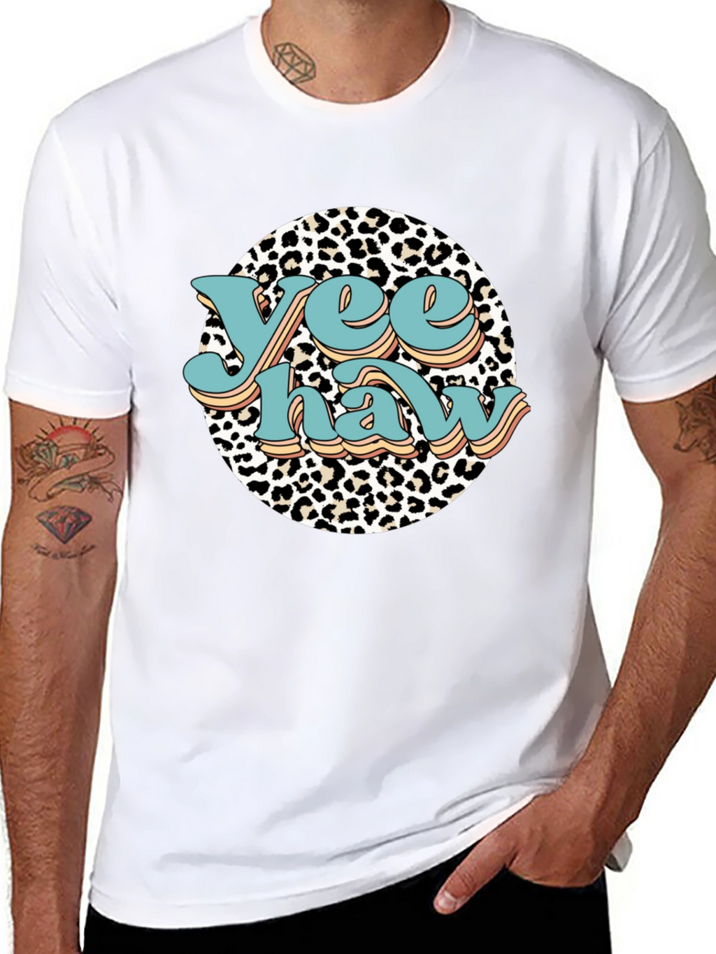 Yee Haw Leopard Print Graphic Tee - Black