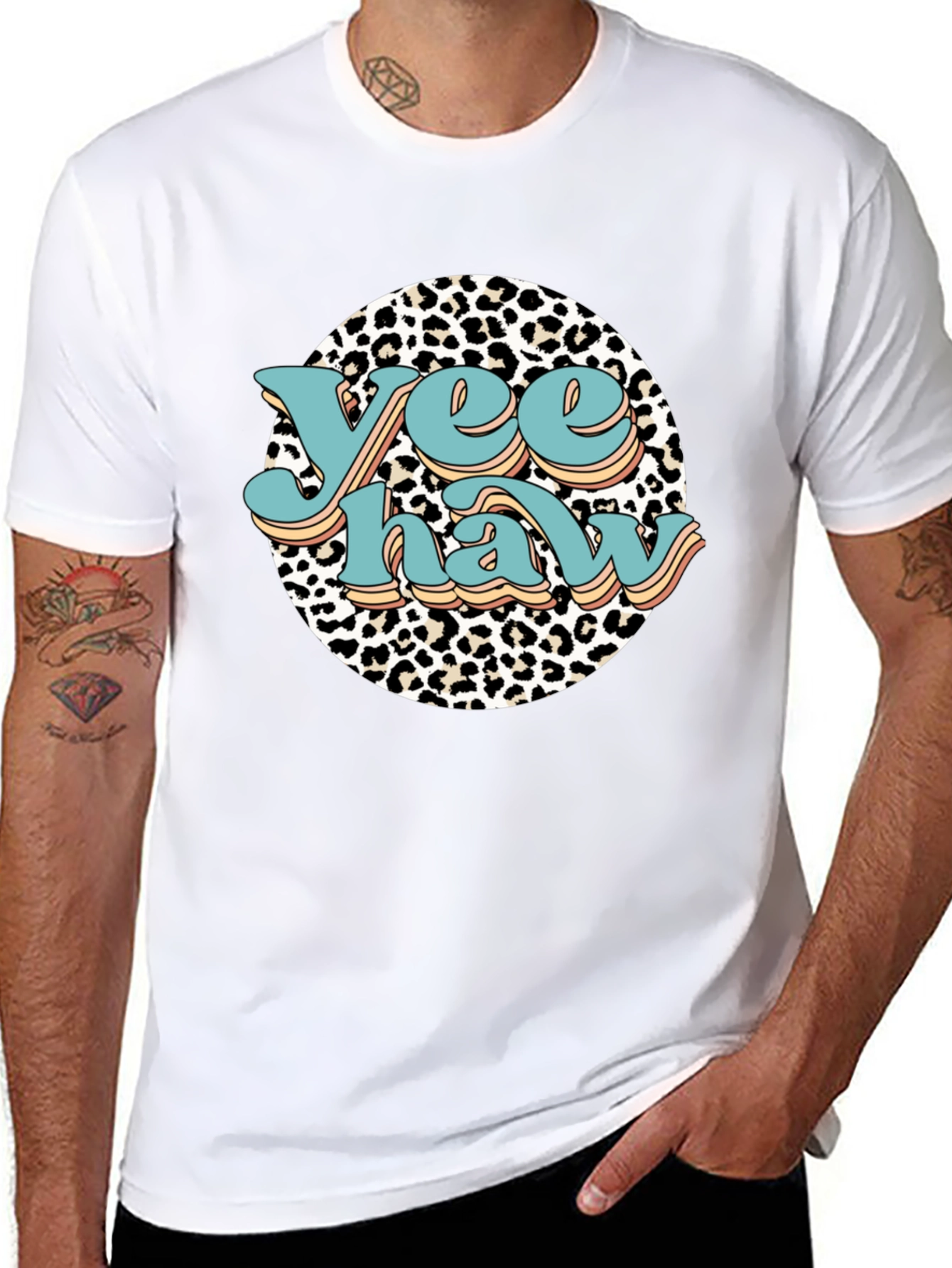 Yee Haw Leopard Print Graphic Tee - Black