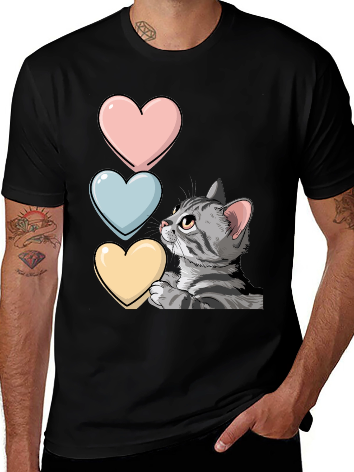Cat with Hearts Graphic T-Shirt