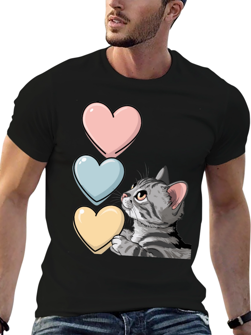 Cat with Hearts Graphic T-Shirt