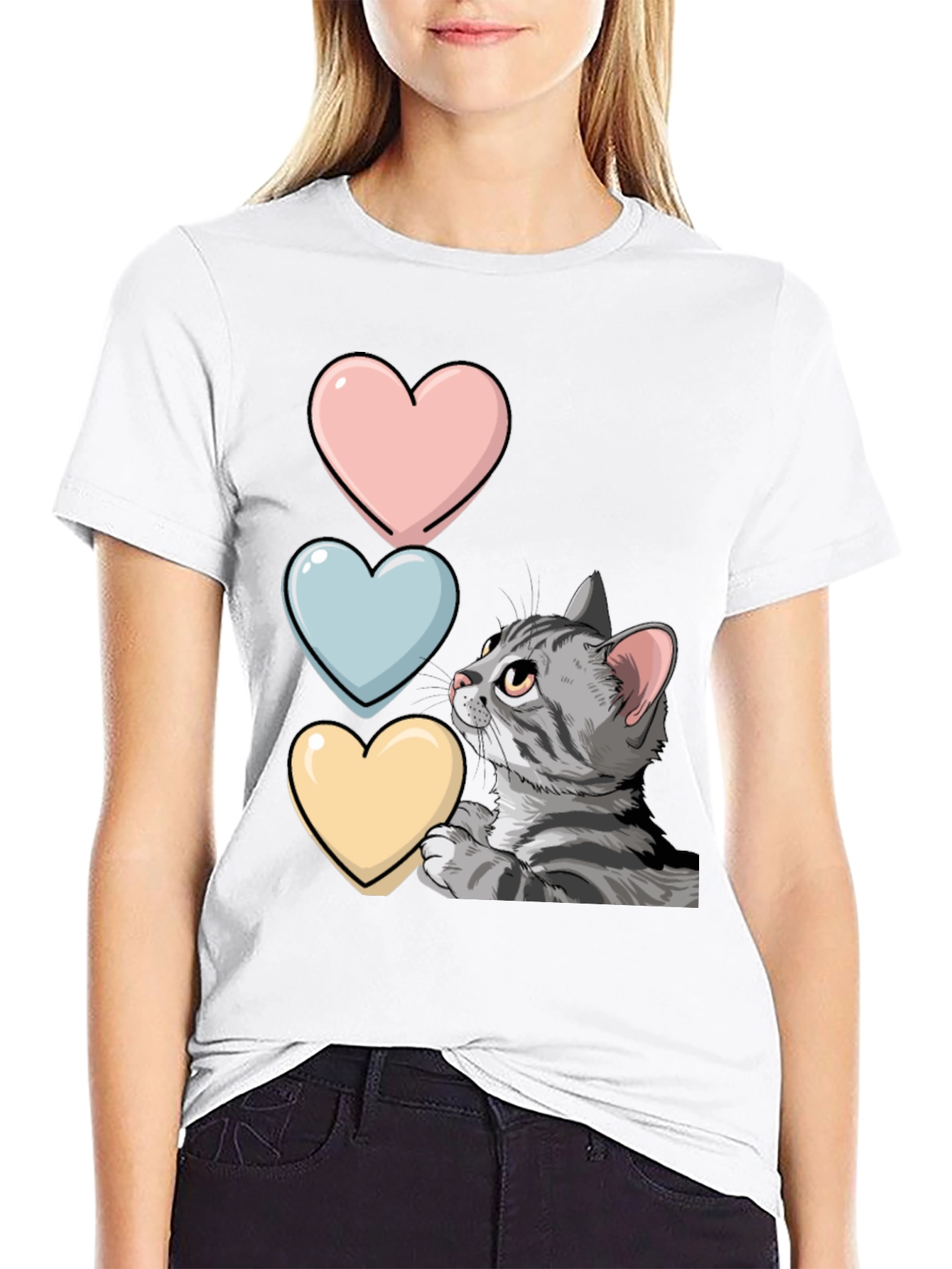 Cat with Hearts Graphic T-Shirt