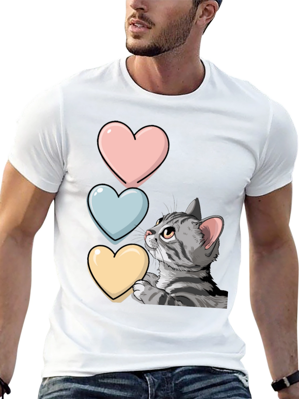 Cat with Hearts Graphic T-Shirt