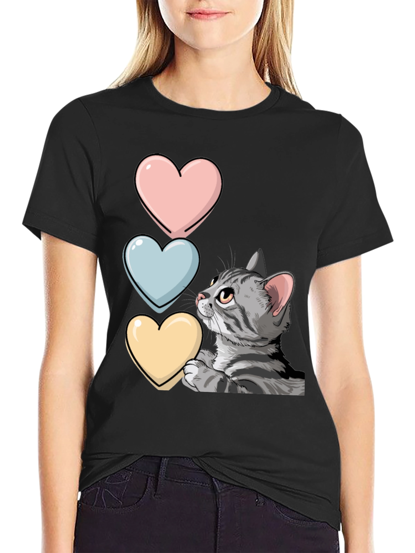 Cat with Hearts Graphic T-Shirt
