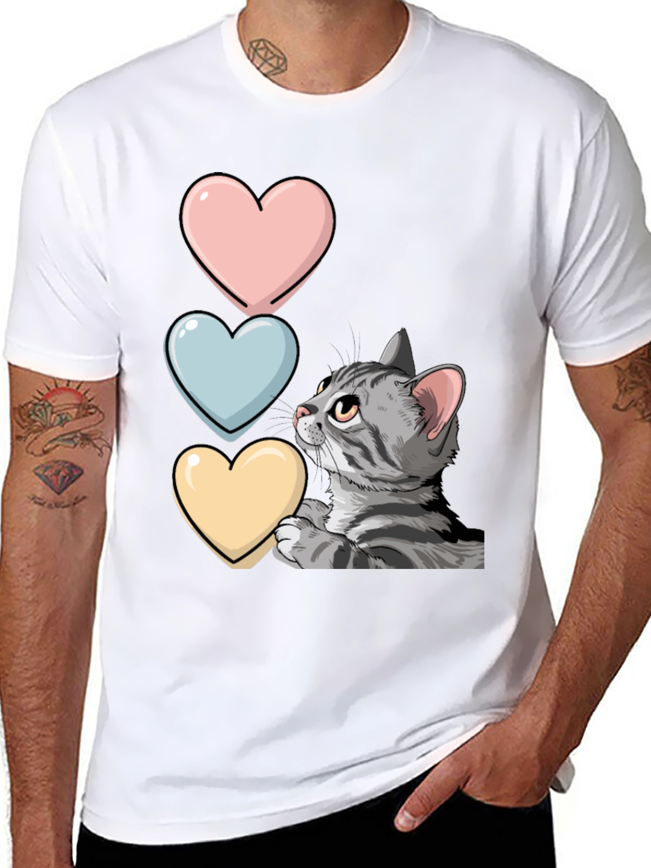 Cat with Hearts Graphic T-Shirt