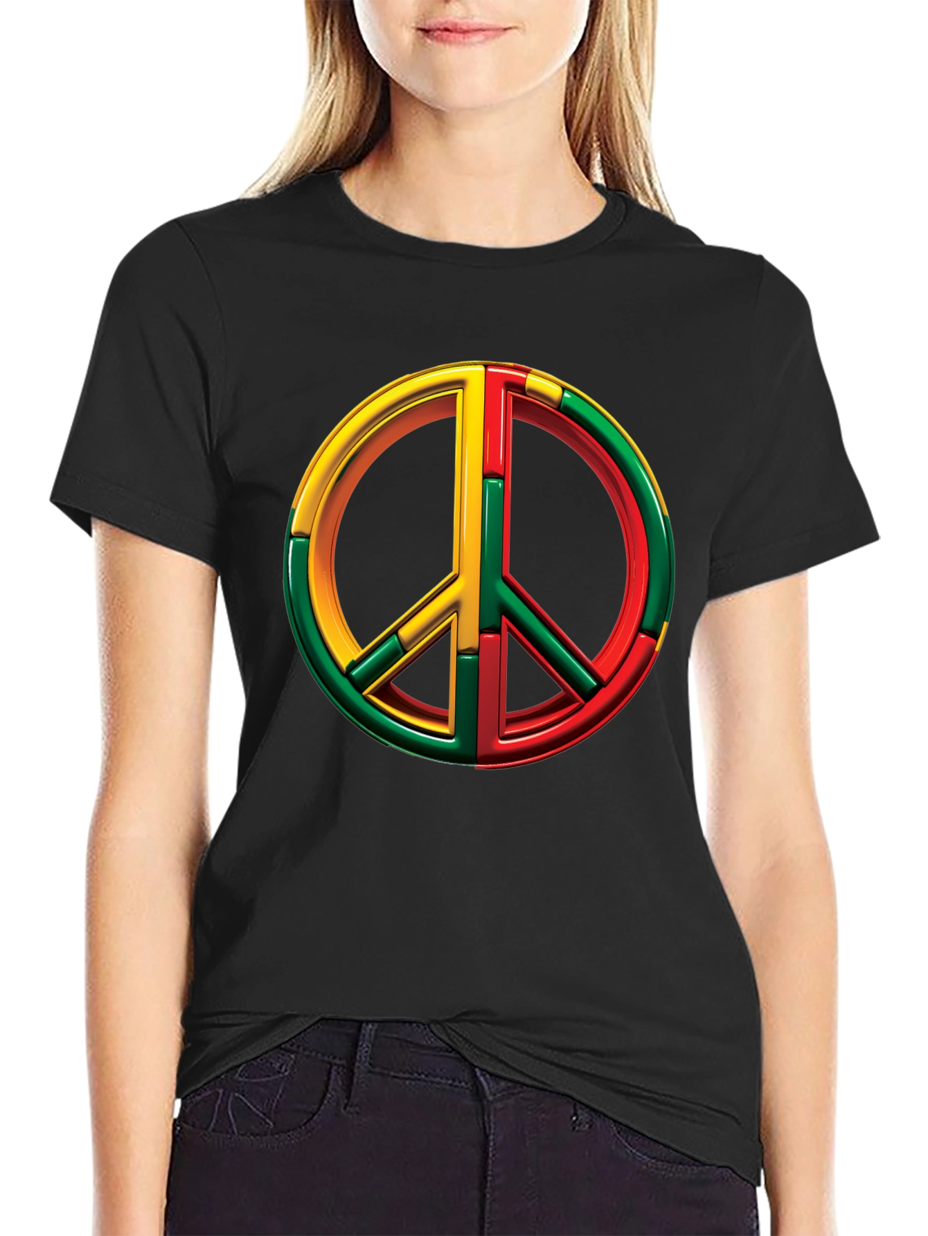 Rasta Peace Sign Graphic Tee - Black