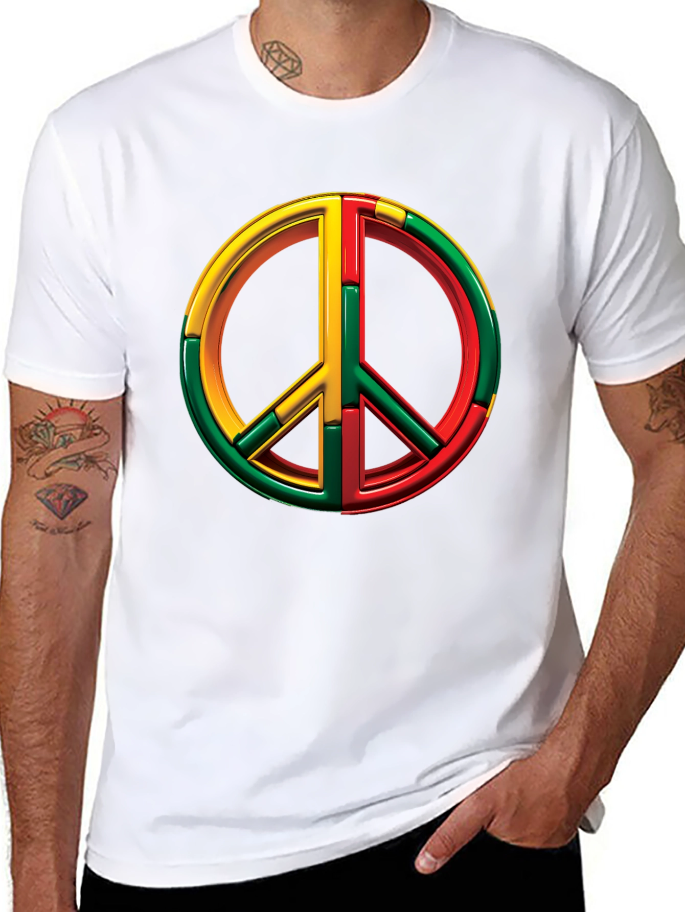 Rasta Peace Sign Graphic Tee - Black