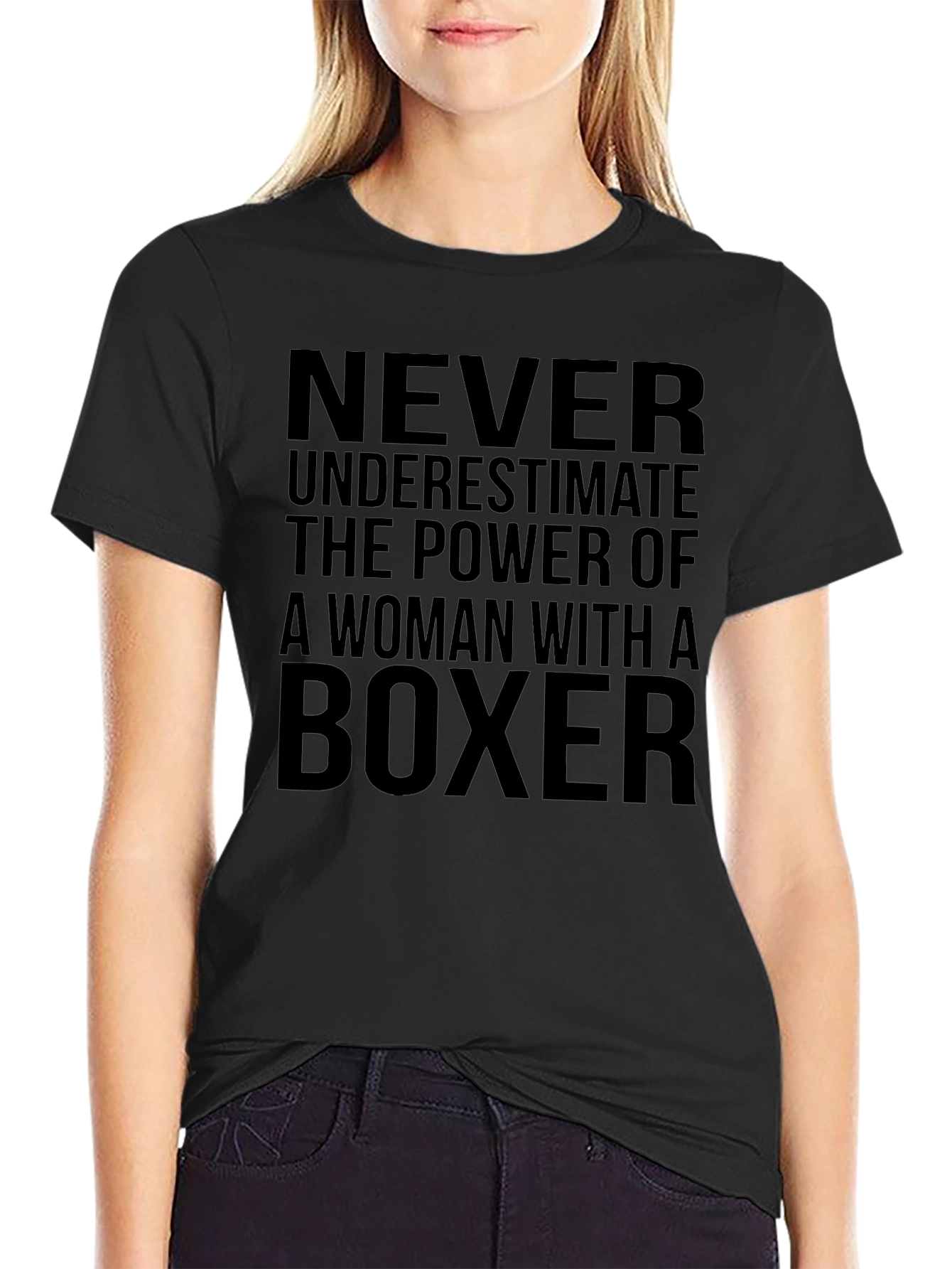 Never Underestimate Woman with Boxer T-Shirt