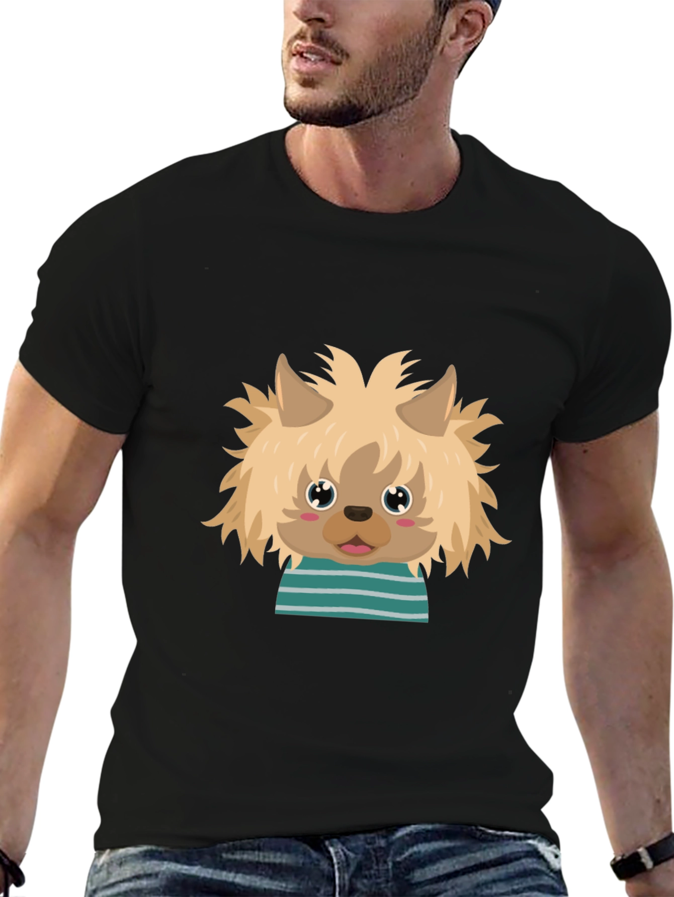 Cute Dog Cartoon Graphic Black T-Shirt