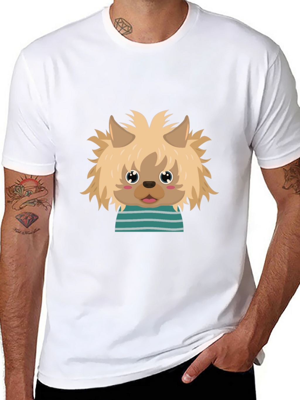 Cute Dog Cartoon Graphic Black T-Shirt