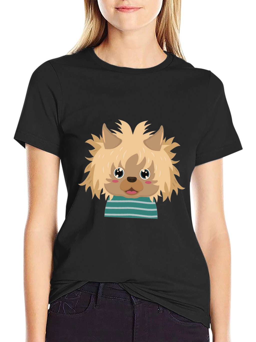 Cute Dog Cartoon Graphic Black T-Shirt
