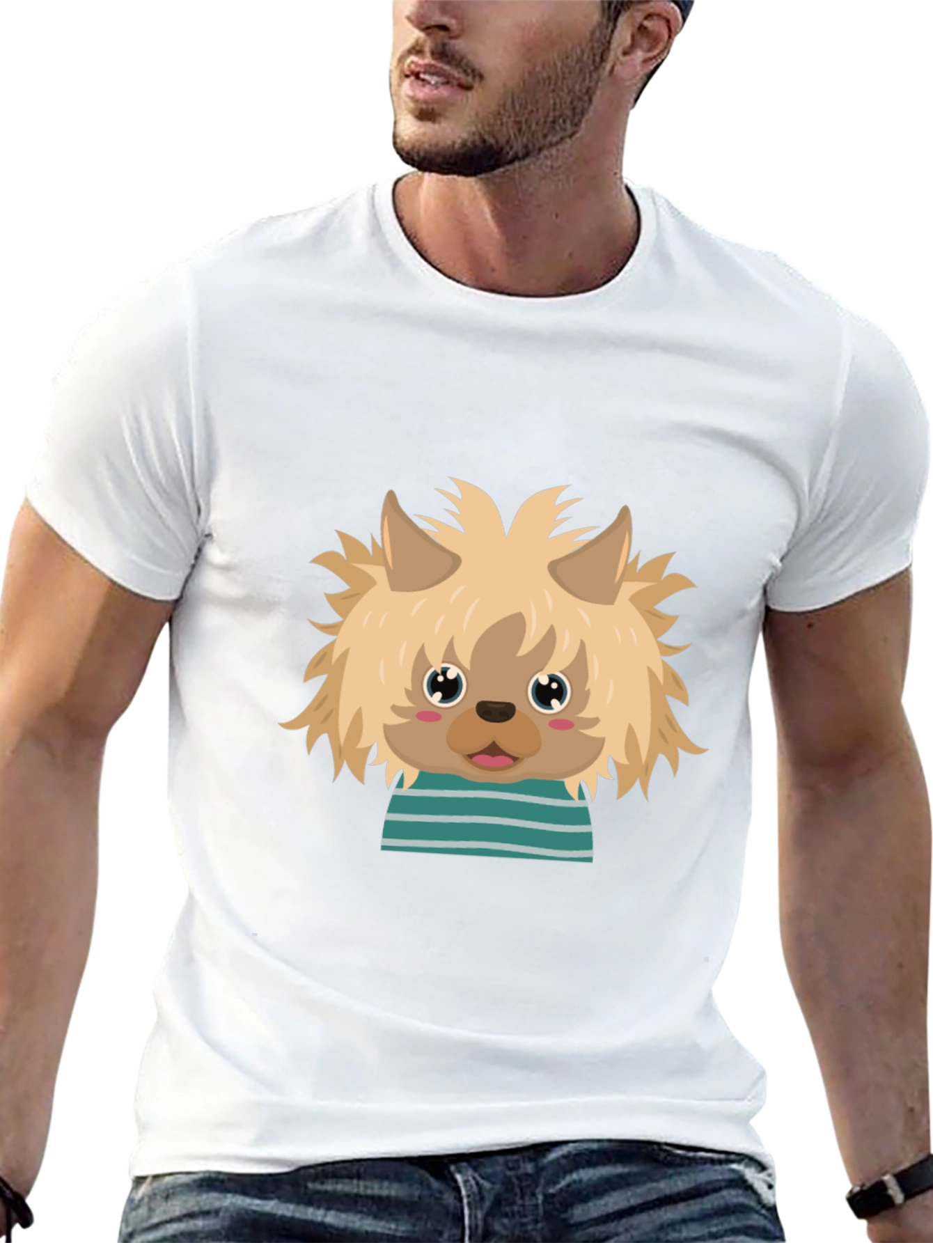 Cute Dog Cartoon Graphic Black T-Shirt
