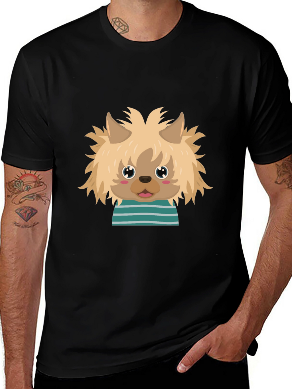 Cute Dog Cartoon Graphic Black T-Shirt
