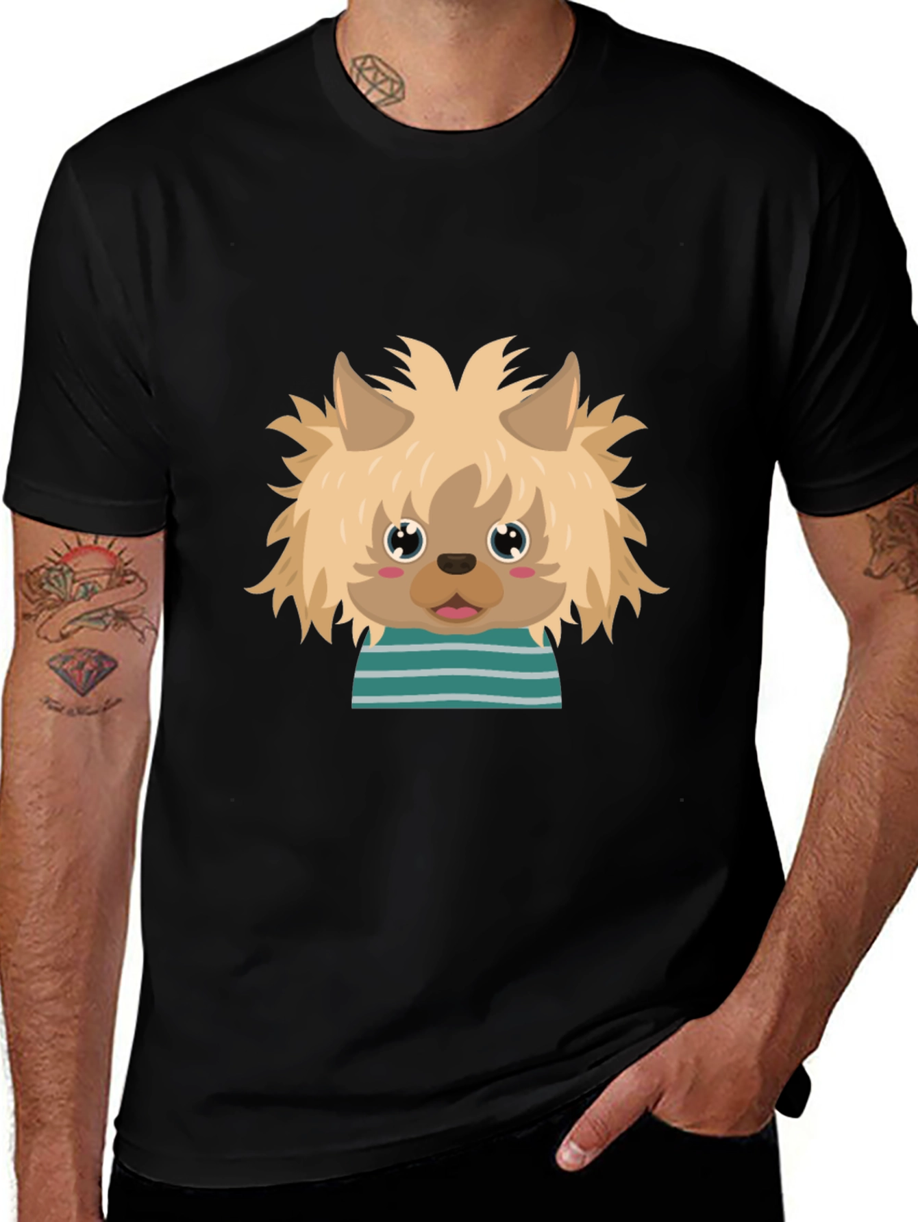 Cute Dog Cartoon Graphic Black T-Shirt