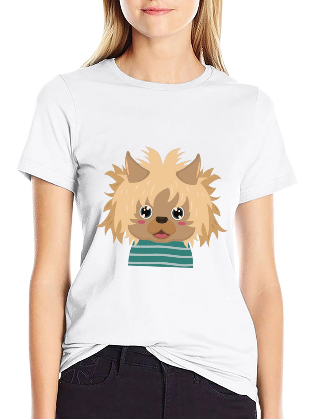 Cute Dog Cartoon Graphic Black T-Shirt