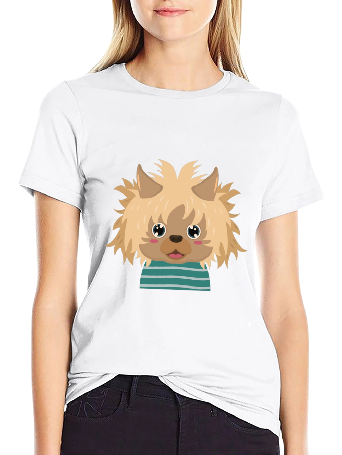 Cute Dog Cartoon Graphic Black T-Shirt