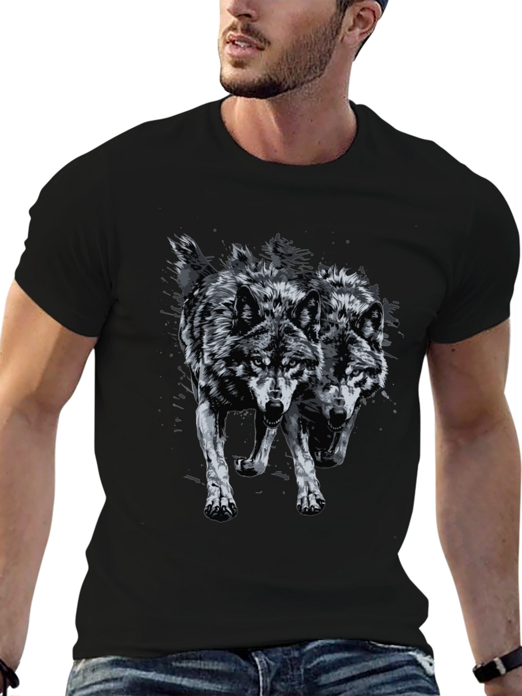 Two Wolves Graphic Print Tee