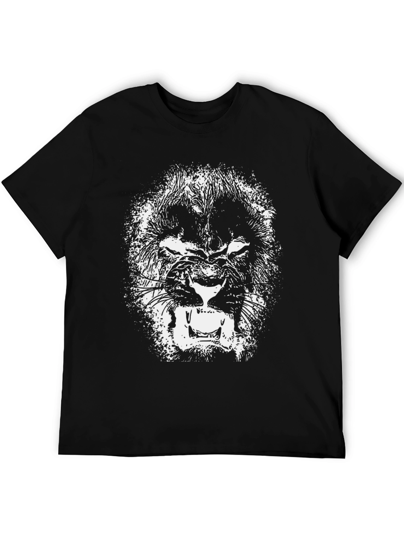Black T-Shirt with Lion Graphic Print