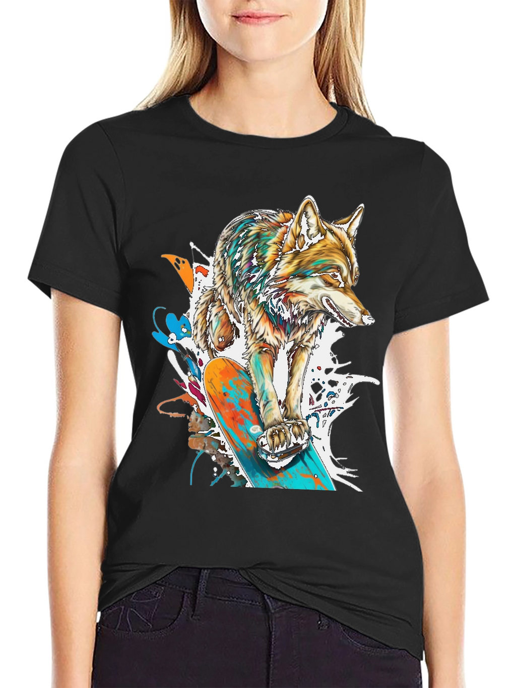 Wolf Skateboard Graphic Tee - Cool Animal Print Shirt