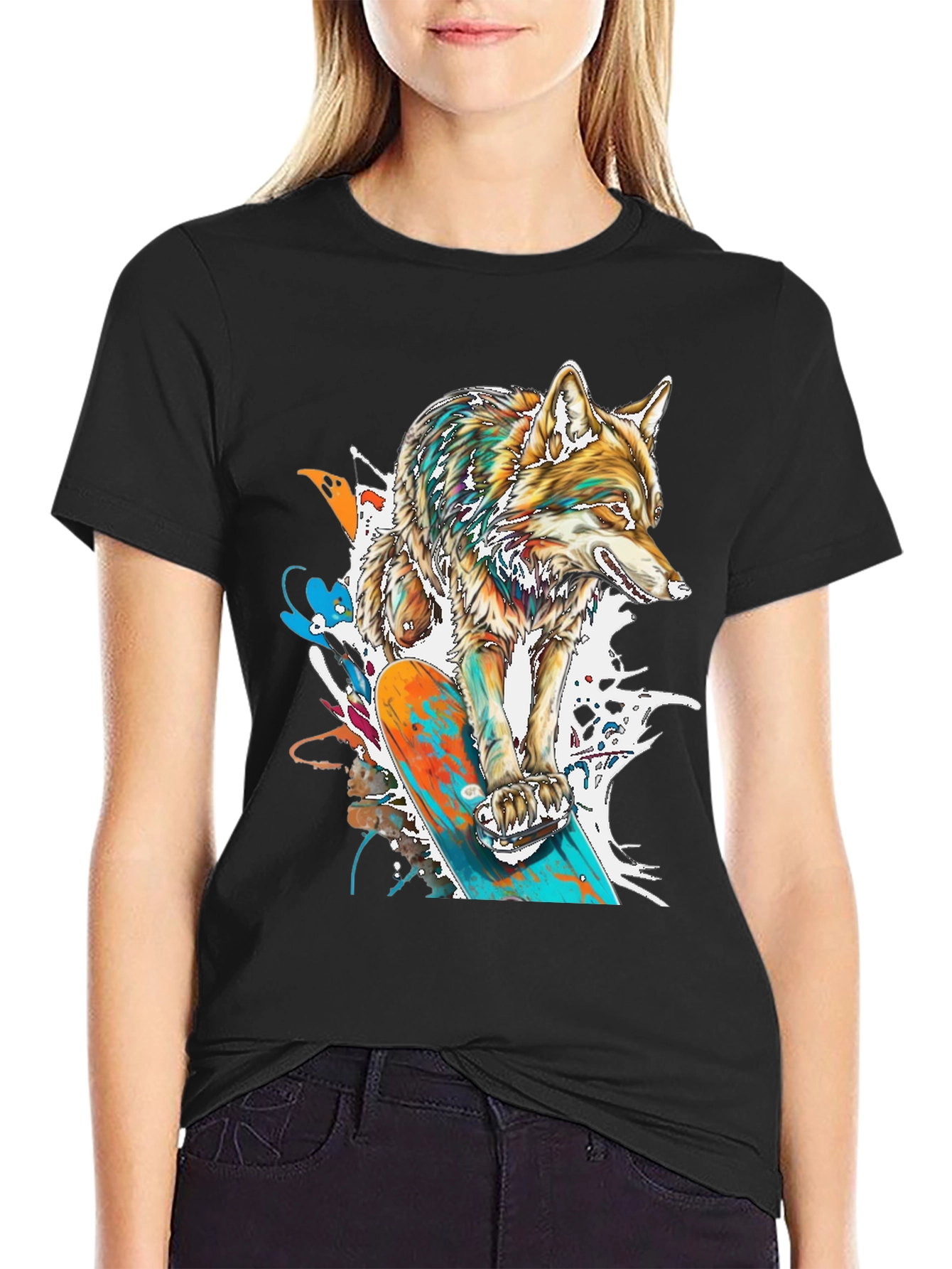 Wolf Skateboard Graphic Tee - Cool Animal Print Shirt
