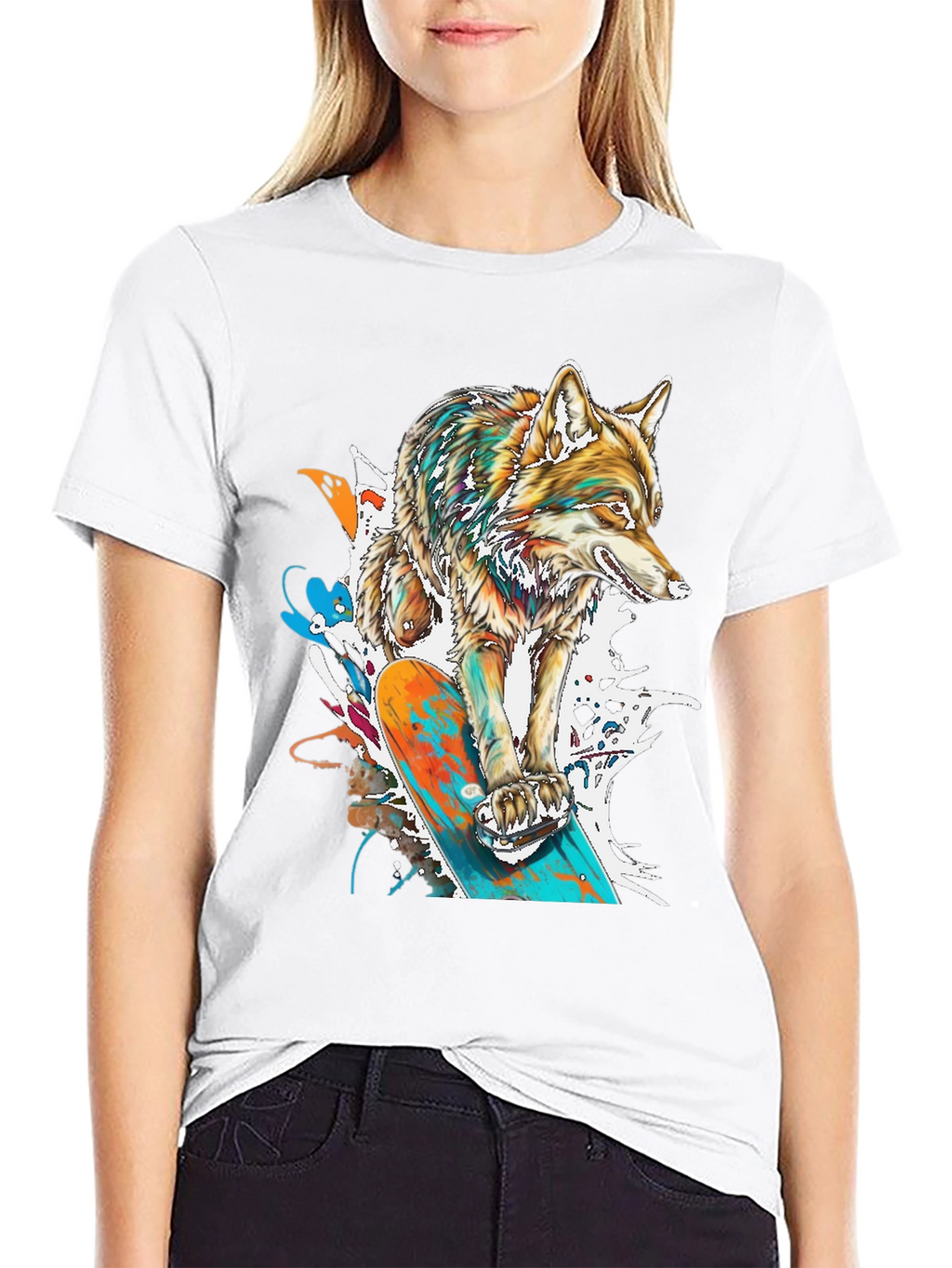 Wolf Skateboard Graphic Tee - Cool Animal Print Shirt