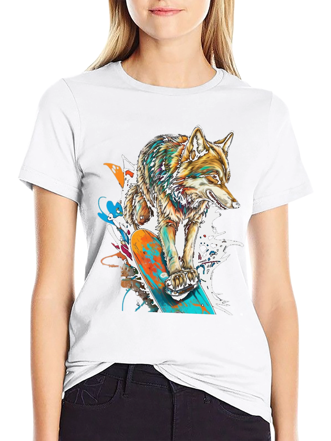 Wolf Skateboard Graphic Tee - Cool Animal Print Shirt