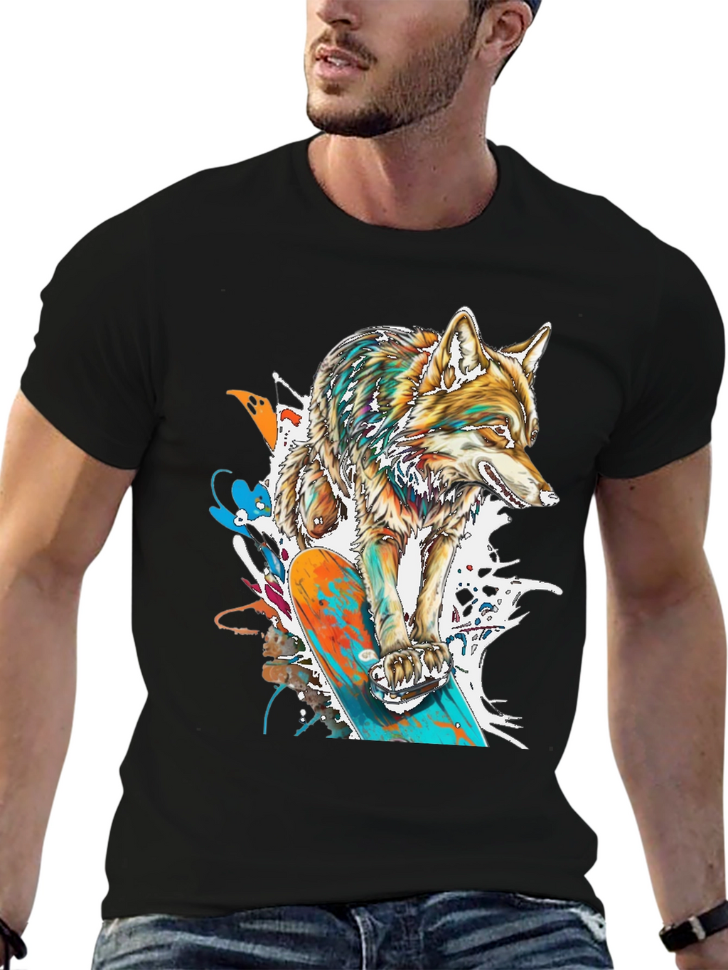 Wolf Skateboard Graphic Tee - Cool Animal Print Shirt