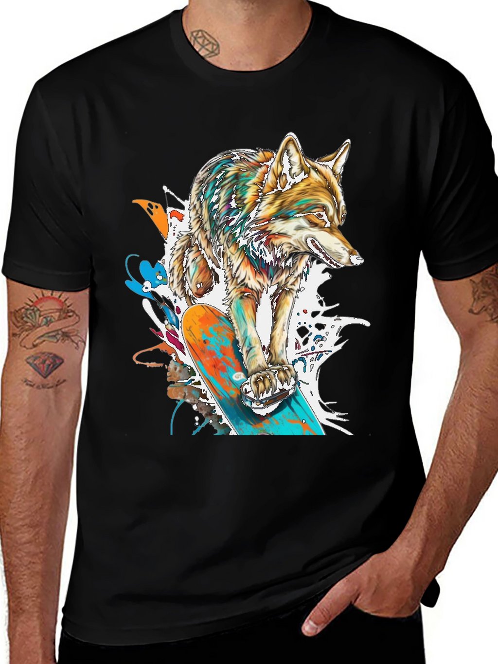 Wolf Skateboard Graphic Tee - Cool Animal Print Shirt