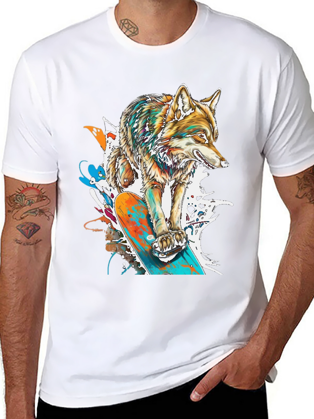 Wolf Skateboard Graphic Tee - Cool Animal Print Shirt