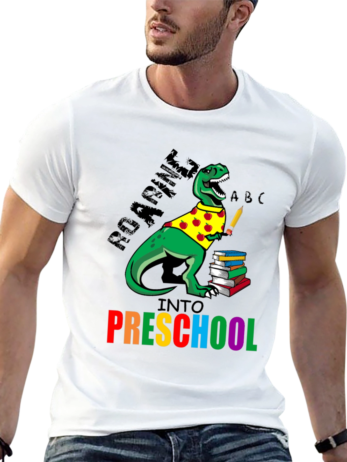 Roaring Into Preschool T-Shirt - Dinosaur Back to School