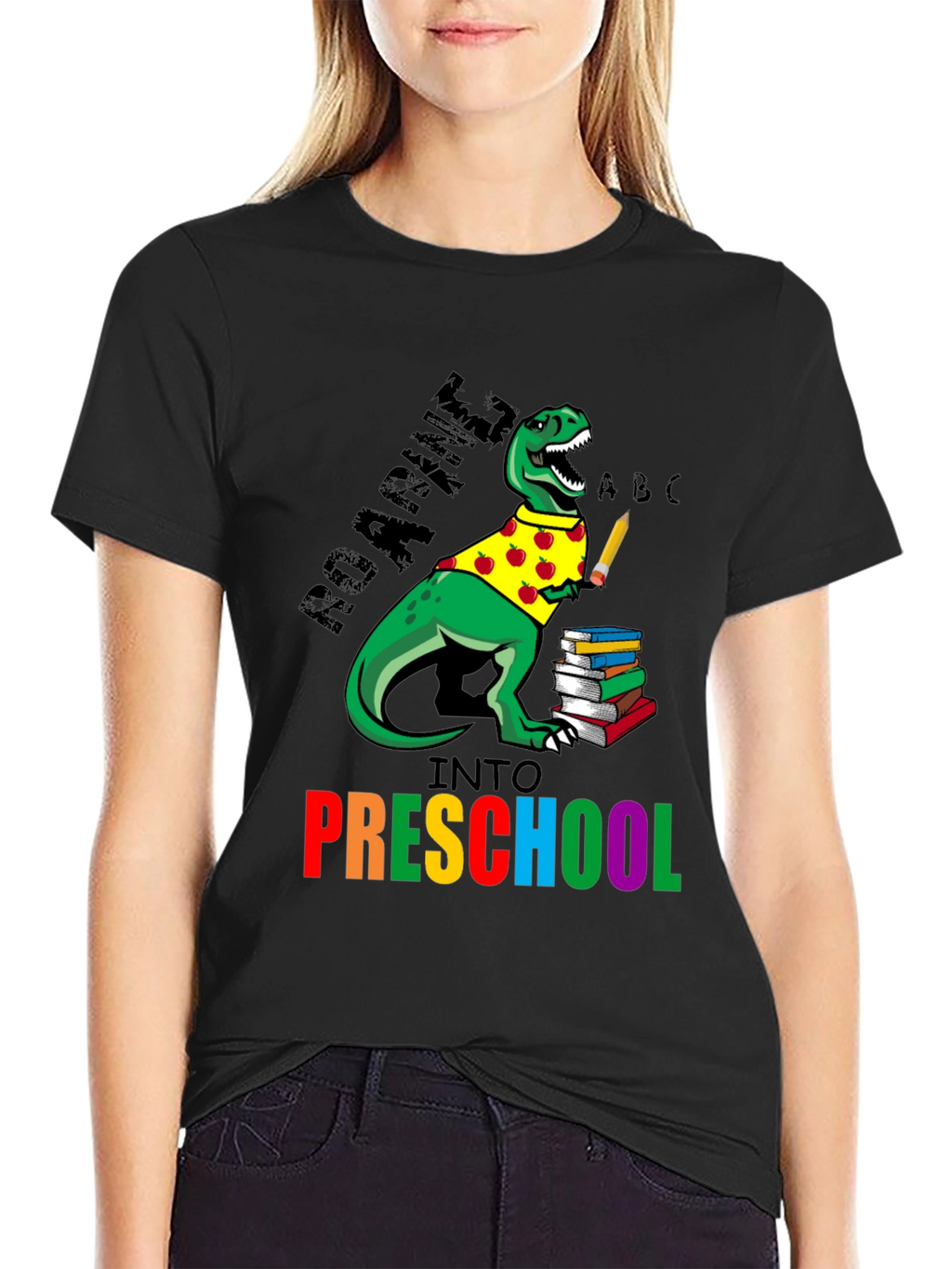 Roaring Into Preschool T-Shirt - Dinosaur Back to School