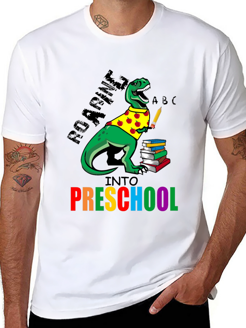 Roaring Into Preschool T-Shirt - Dinosaur Back to School