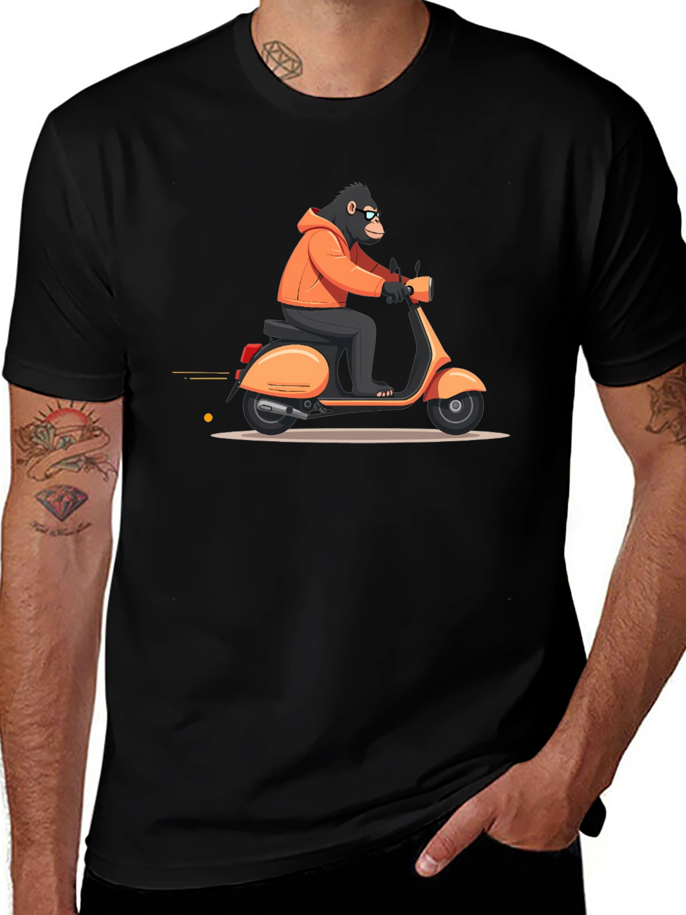 Cool Ape Riding Scooter Black T-Shirt
