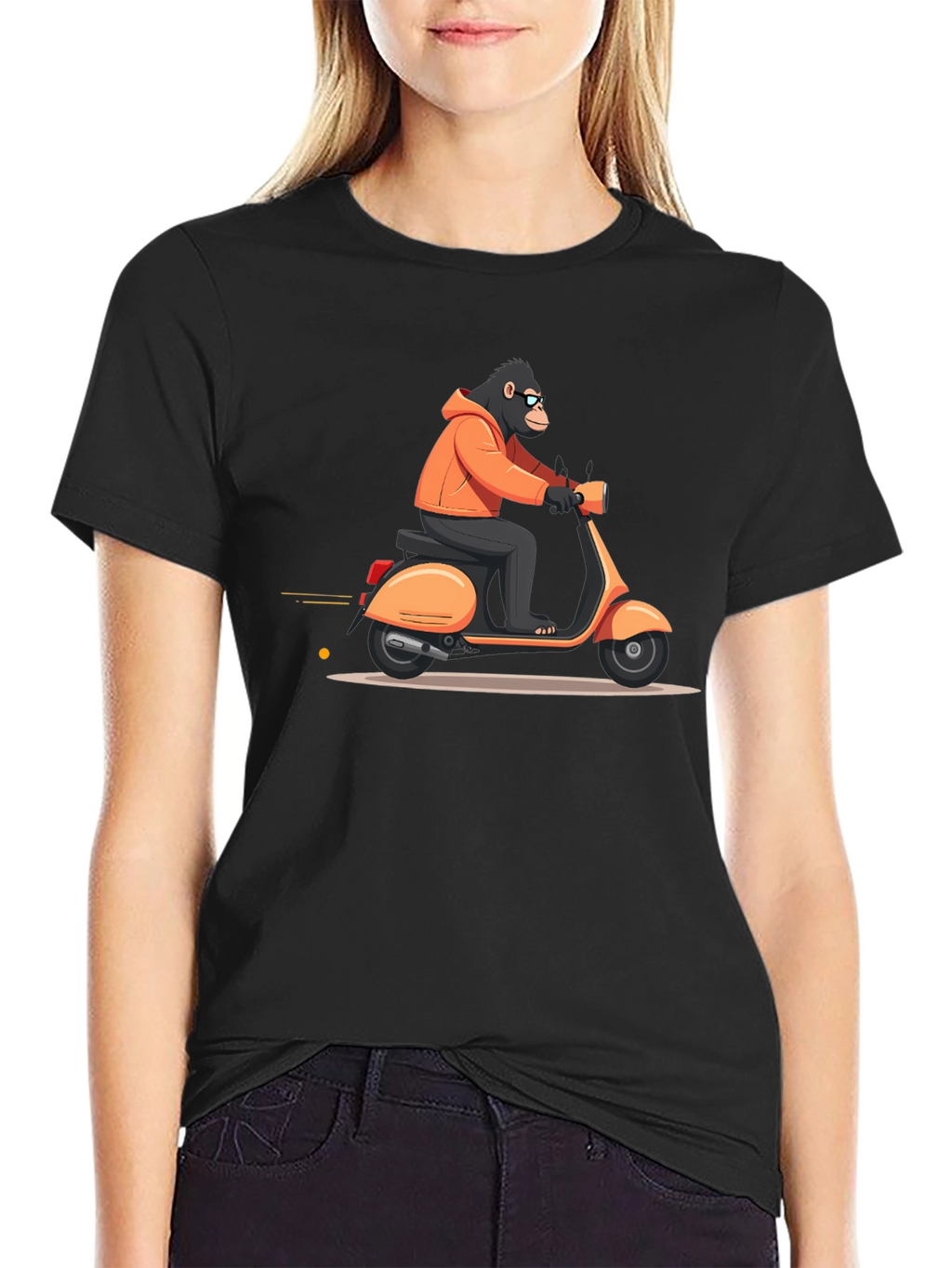 Cool Ape Riding Scooter Black T-Shirt