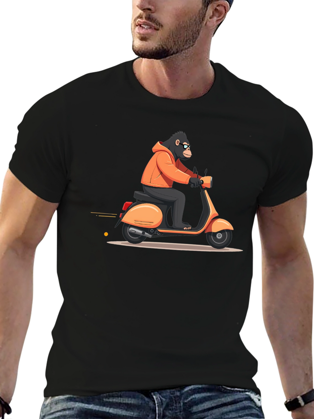 Cool Ape Riding Scooter Black T-Shirt