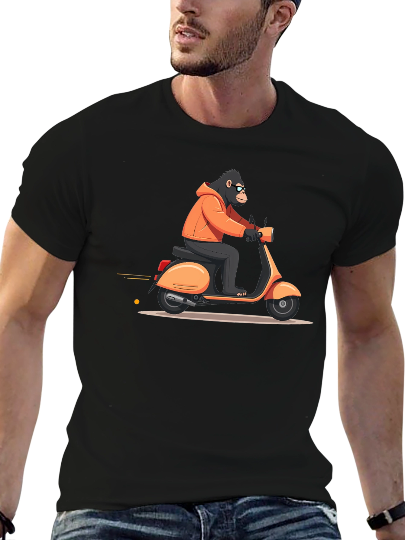 Cool Ape Riding Scooter Black T-Shirt