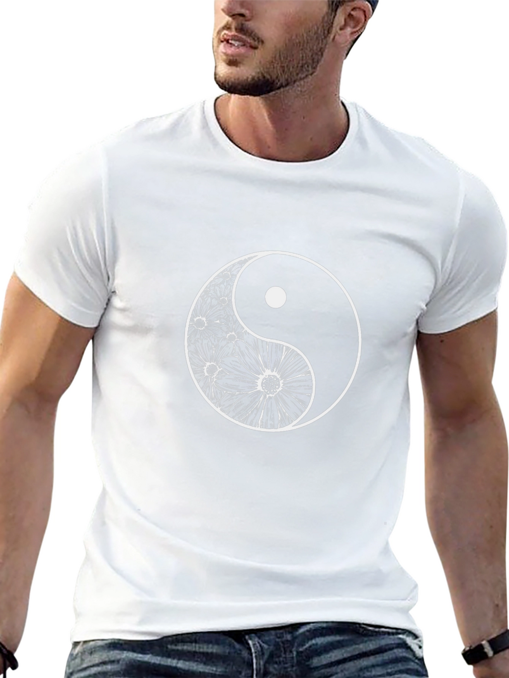 Yin Yang Floral T-Shirt - Casual Black Tee