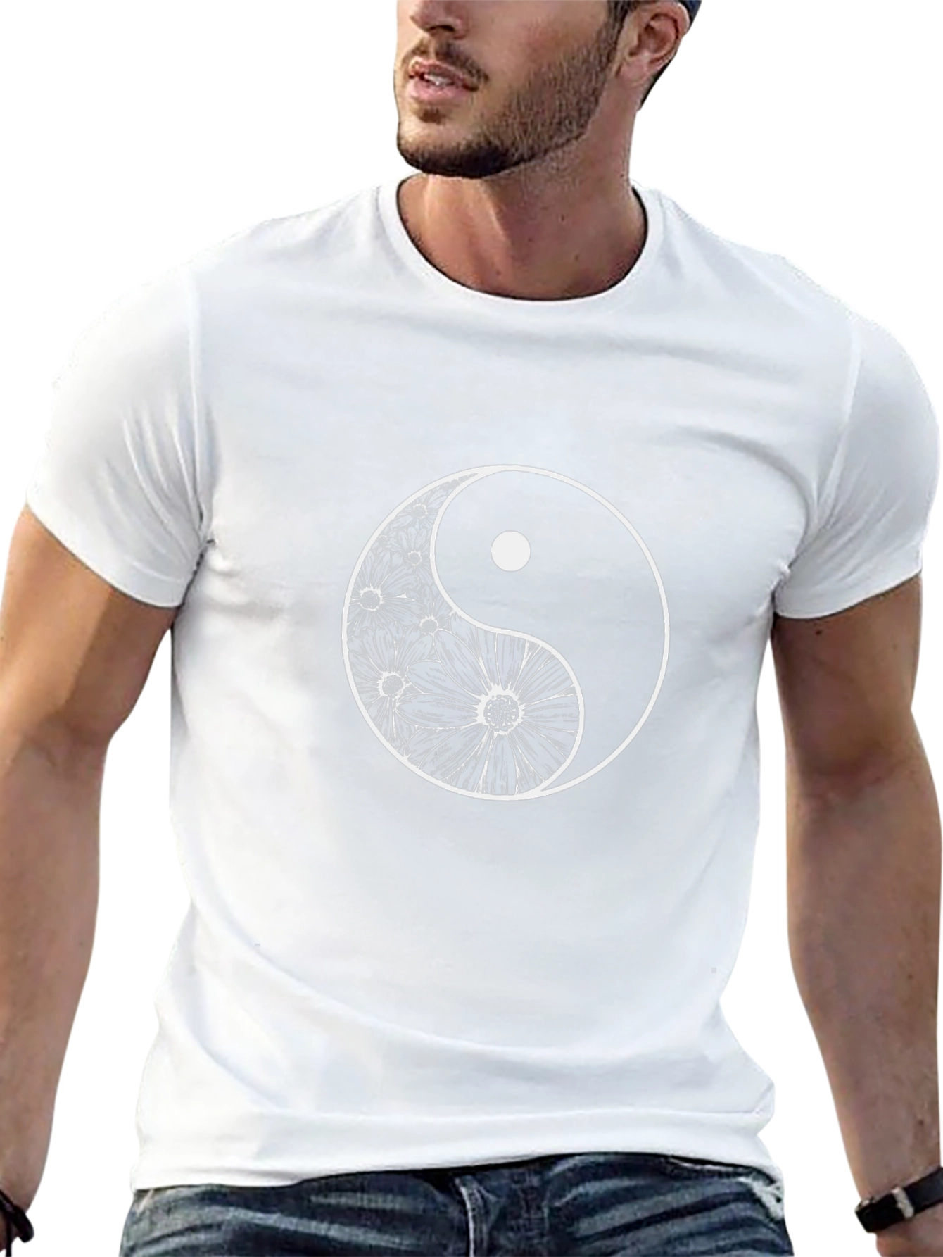 Yin Yang Floral T-Shirt - Casual Black Tee