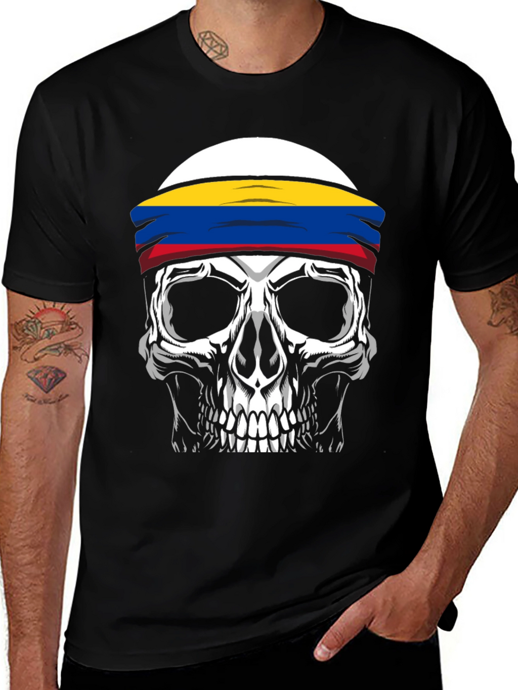 Skull T-Shirt with Colombia Flag Headband