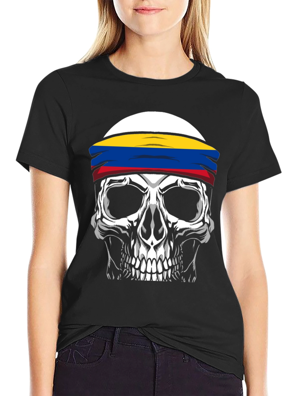 Skull T-Shirt with Colombia Flag Headband
