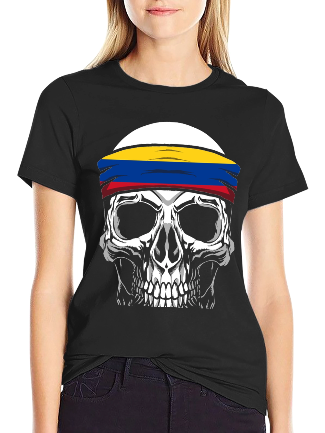 Skull T-Shirt with Colombia Flag Headband