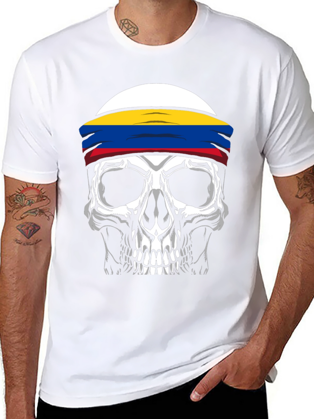 Skull T-Shirt with Colombia Flag Headband