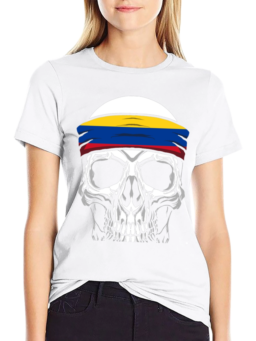 Skull T-Shirt with Colombia Flag Headband