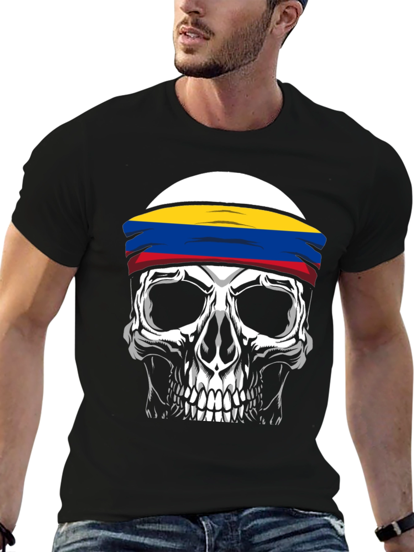 Skull T-Shirt with Colombia Flag Headband
