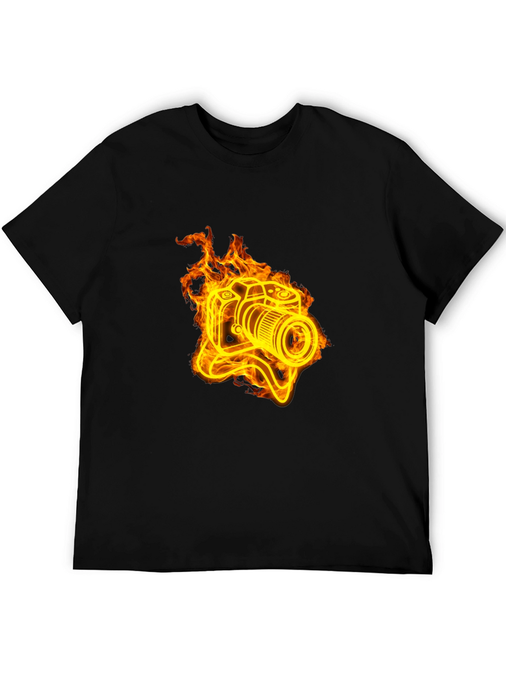 Fiery Camera Graphic Tee - Black Cotton T-Shirt
